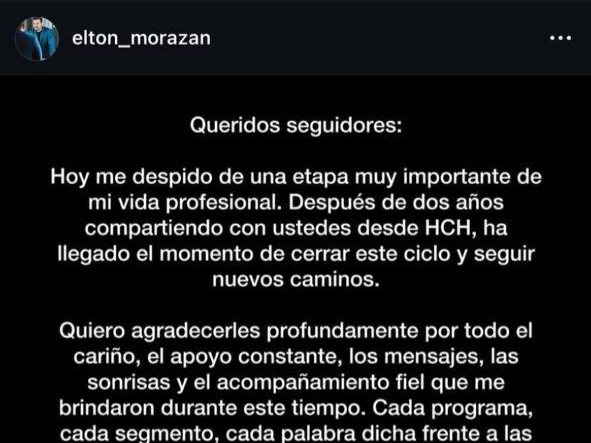 Elton Morazán dice adiós a la televisión: ¿renunció o fue despedido? Elton Morazán dice adiós a la televisión: ¿renunció o fue despedido?