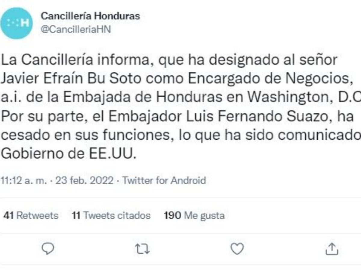 El pasado 23 de febrero la cuenta oficial de Twitter de Cancillería emitió este tweet.