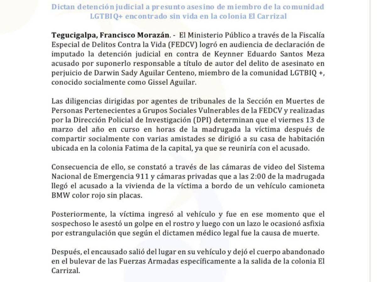 Se citaron antes del crimen: Keynner Santos golpeó en el rostro a Gissel Aguilar y la estranguló