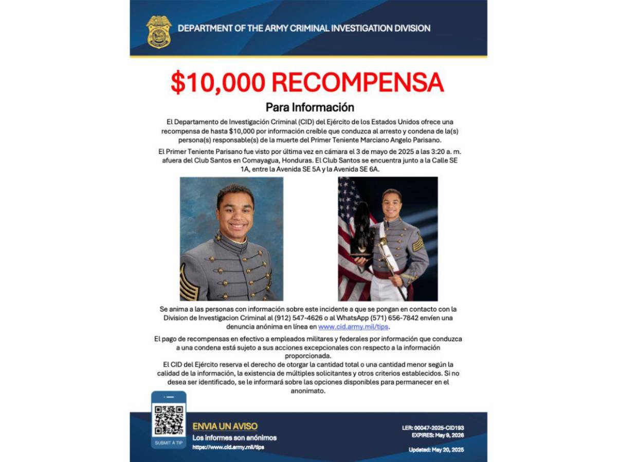 Estados Unidos ofrece $10,000 por información que aclare crimen del militar Angelo Parisano Estados Unidos ofrece $10,000 por información que aclare crimen del militar Angelo Parisano