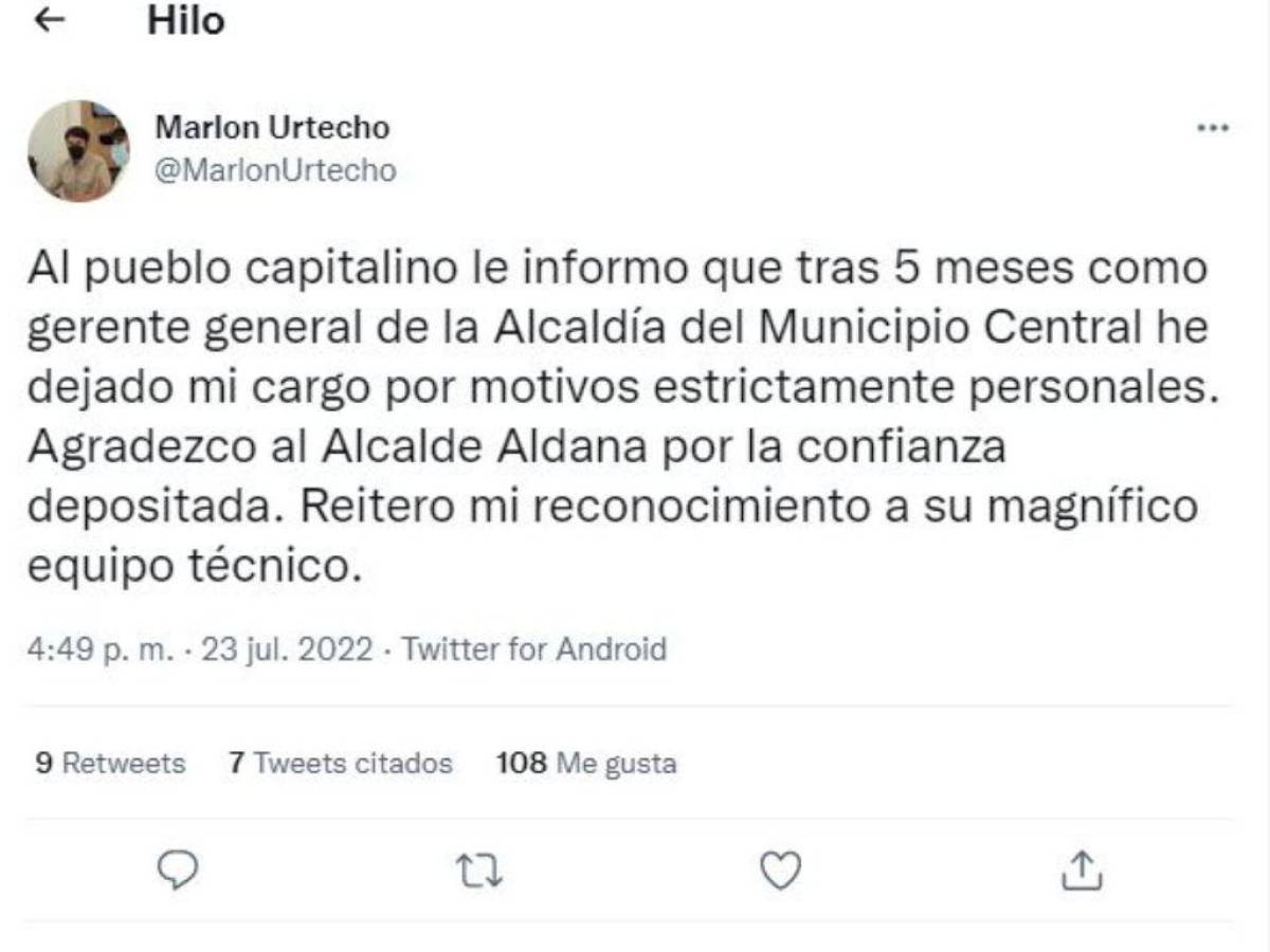 A través de un hilo en Twitter el exfuncionario anunció su renuncia.