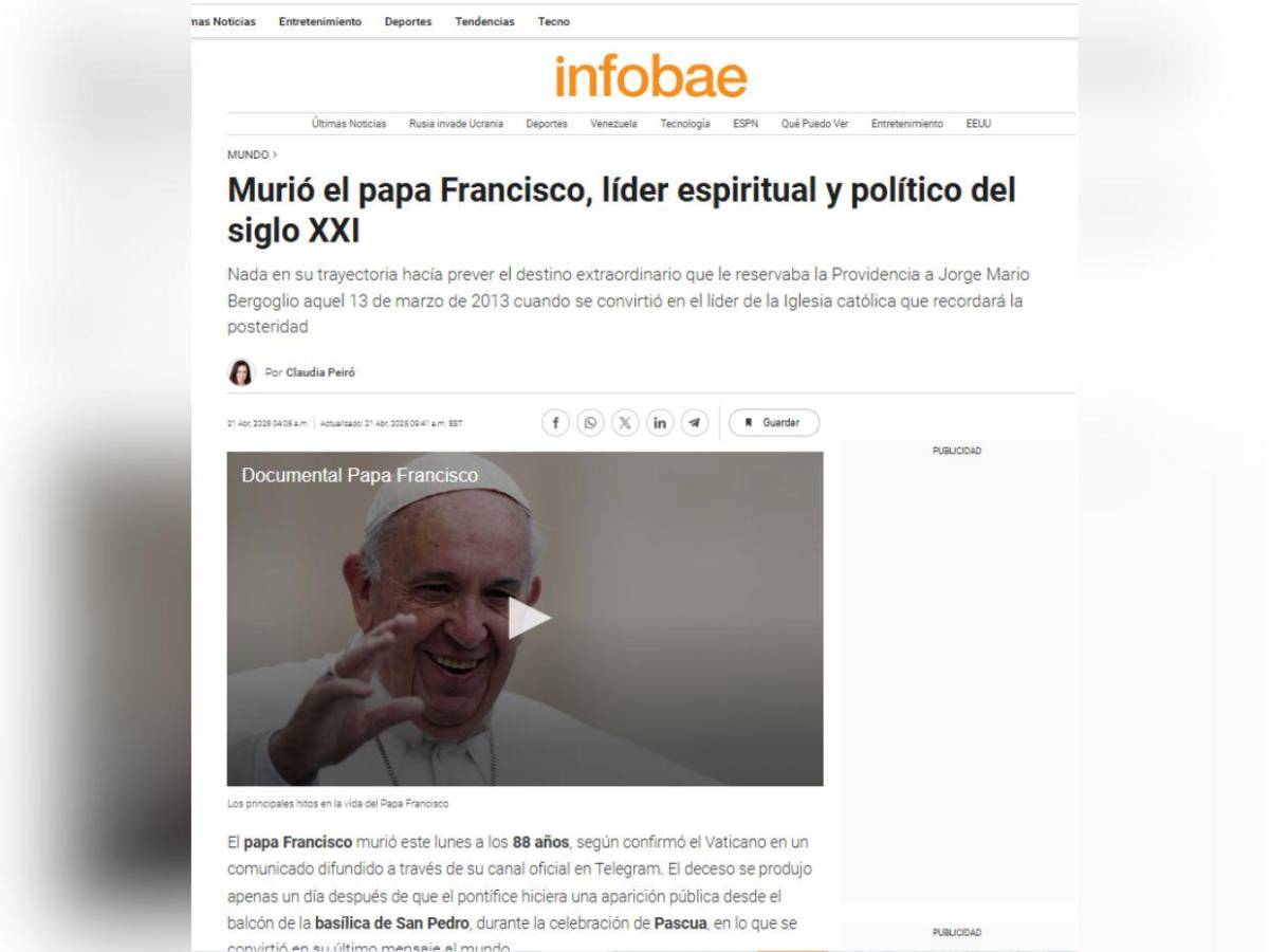 Un líder espiritual y el primer pontífice latinoamericano: así informaron la muerte del papa Francisco