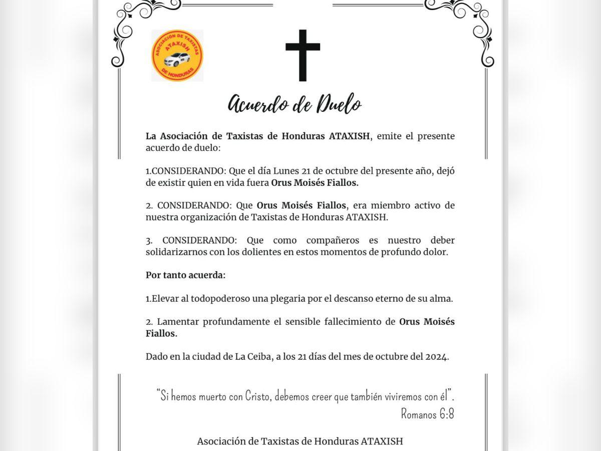 Crimen contra Moisés Fiallos, taxista encontrado muerto dentro de su carro en La Ceiba
