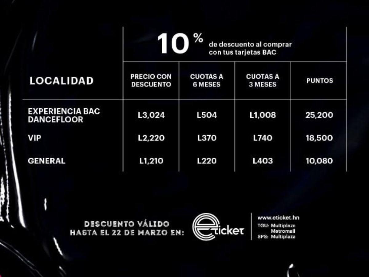 Estos son los precios de las entradas para el concierto.