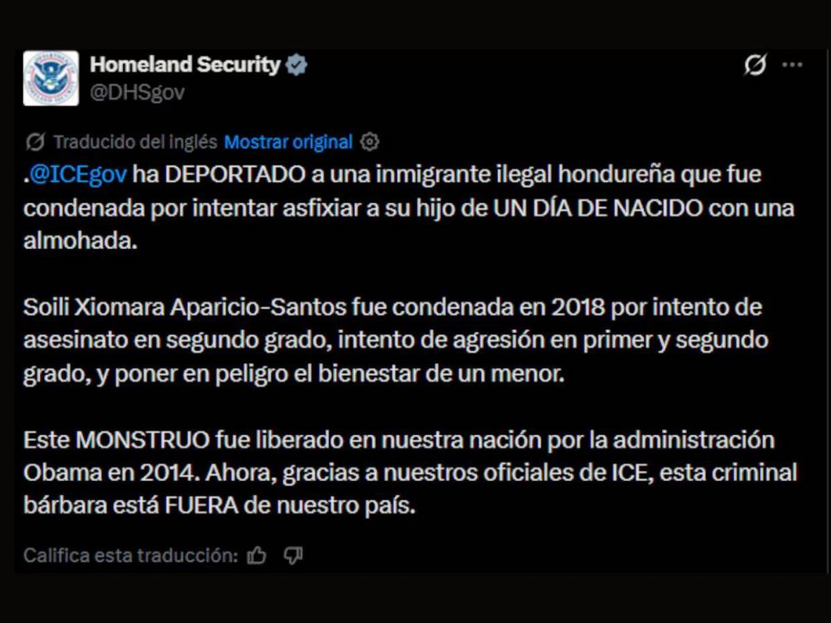 Soili Aparicio, hondureña deportada tras intentar asfixiar a su hijo al nacer en Nueva York