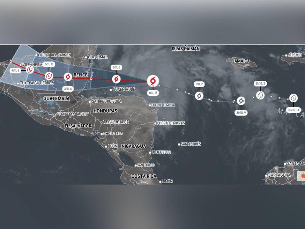 La imagen muestra cómo Lisa ha ido desplazándose desde el 28 de octubre, cuando se formó en el Caribe.
