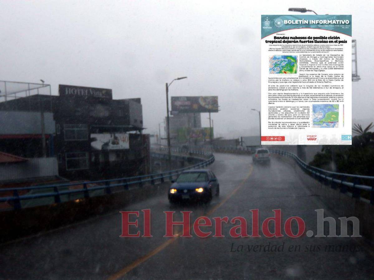Pronostican fuertes lluvias en el territorio hondureño por bandas nubosas de tormenta tropical