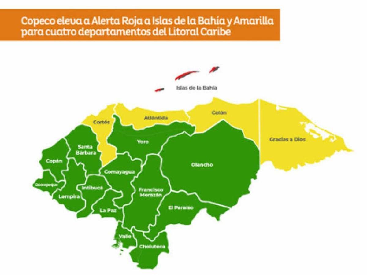 Así luce actualmente el mapa de alertas en Honduras.