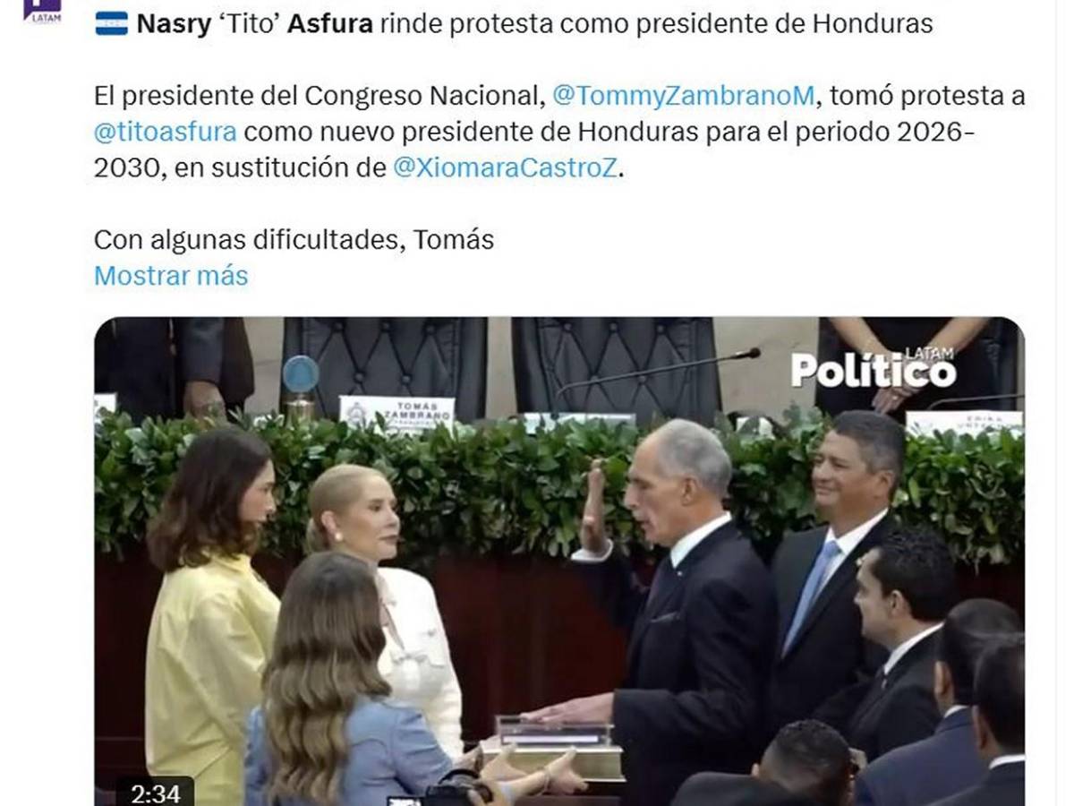 Medios internacionales publican toma de posesión de Nasry Asfura en Honduras