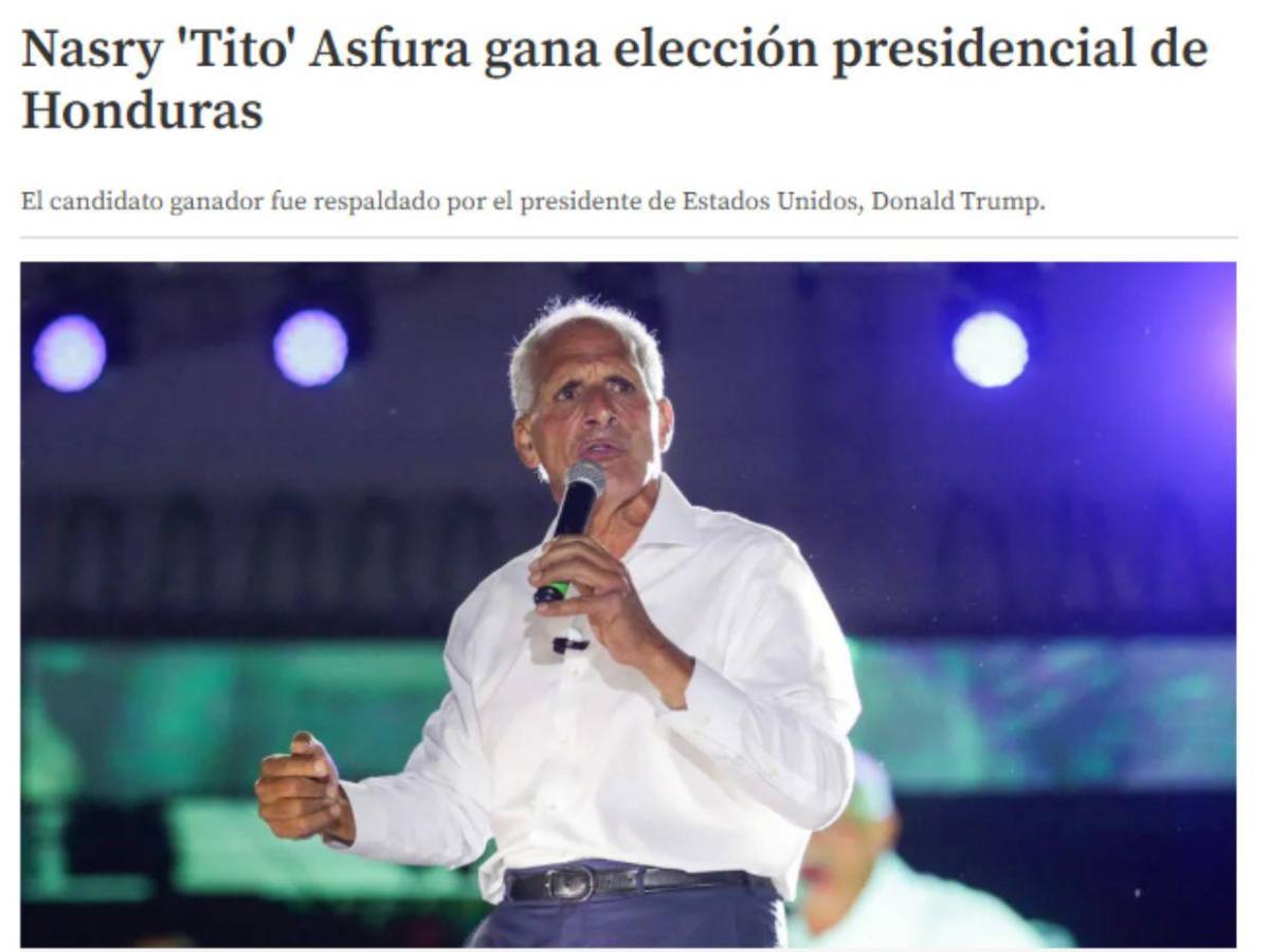 Medios internacionales informan al mundo sobre Nasry Asfura nuevo presidente electo de Honduras