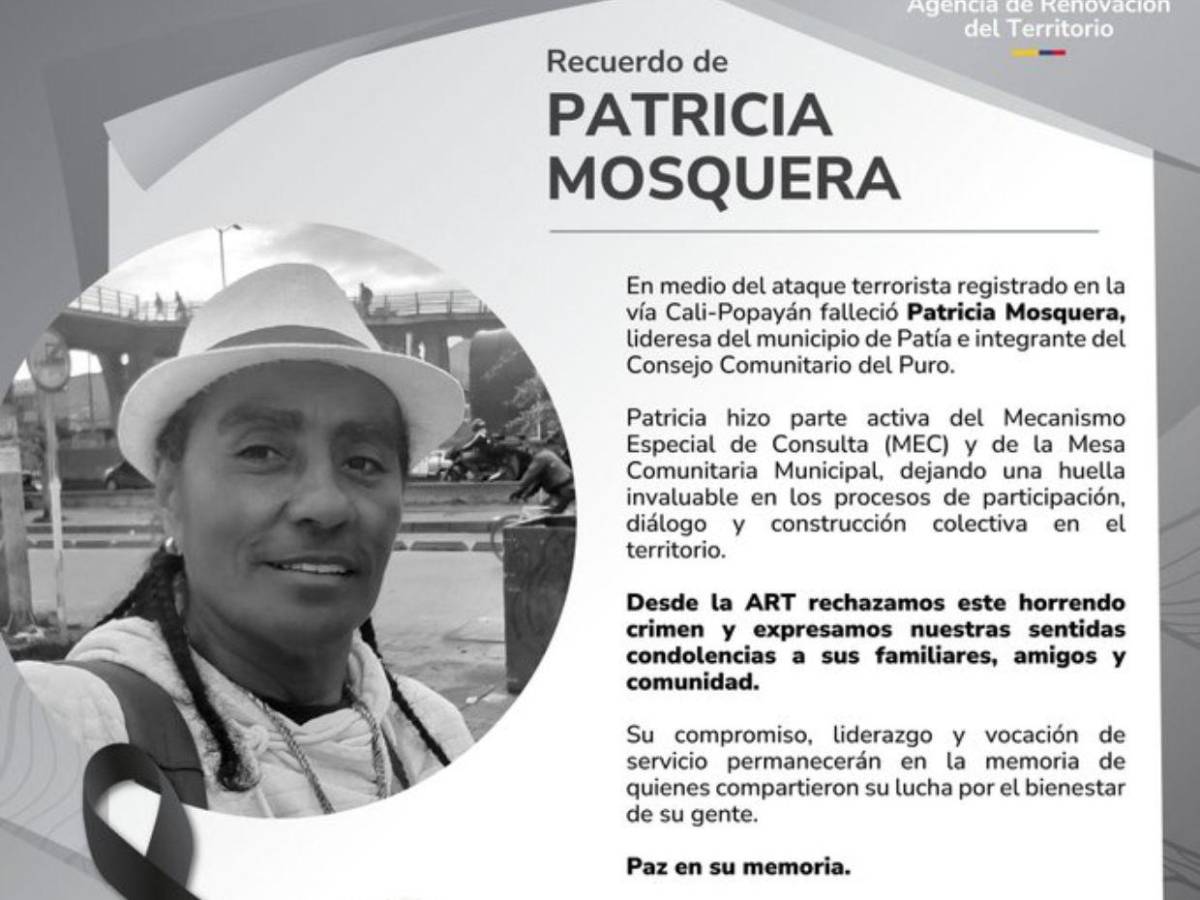 Patricia Mosquera, lideresa que murió junto a sus primas en atentado en Colombia