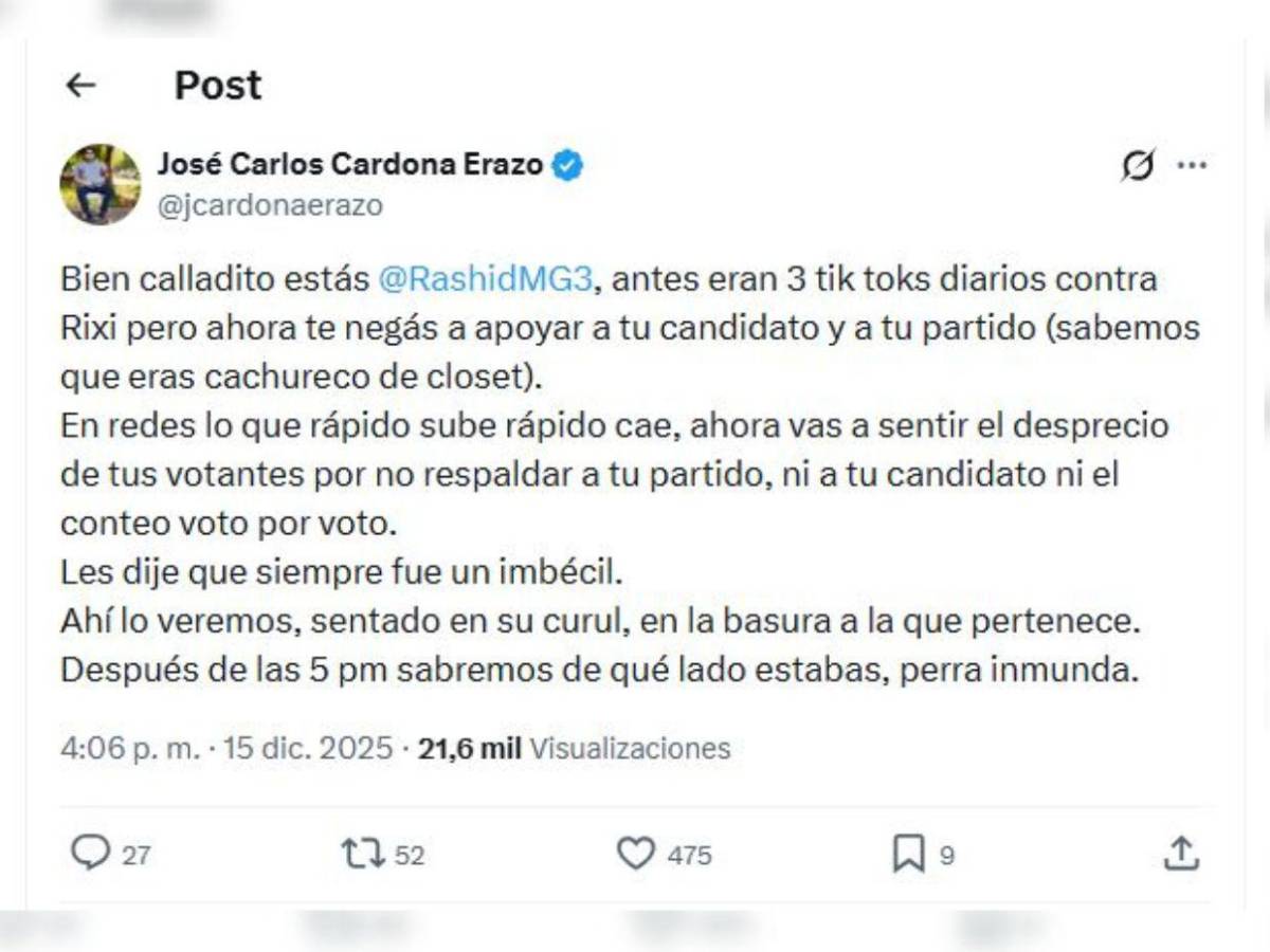 José Carlos Cardona se insulta con Rashid Mejía y un periodista: “Eras cachureco de closet