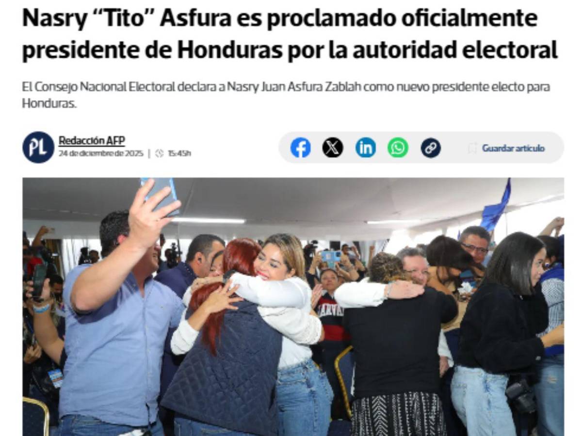 Medios internacionales informan al mundo sobre Nasry Asfura nuevo presidente electo de Honduras