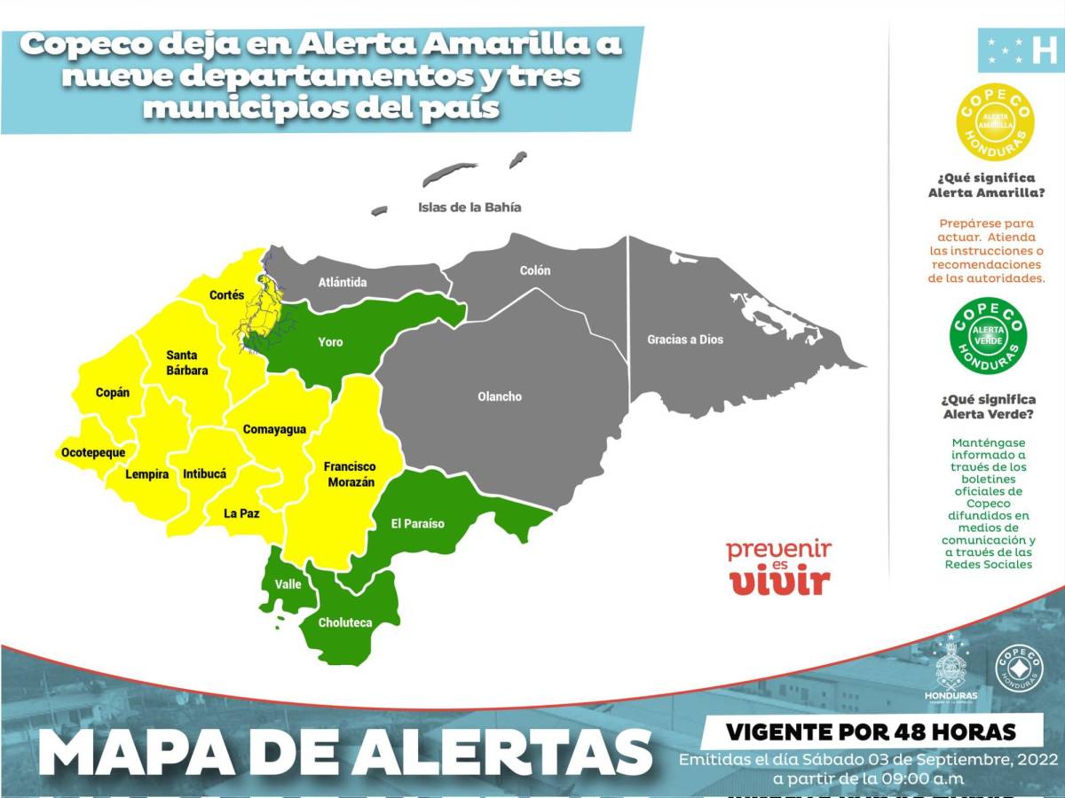 Copeco extiende alerta amarilla para nueve departamentos y tres municipios ante lluvias