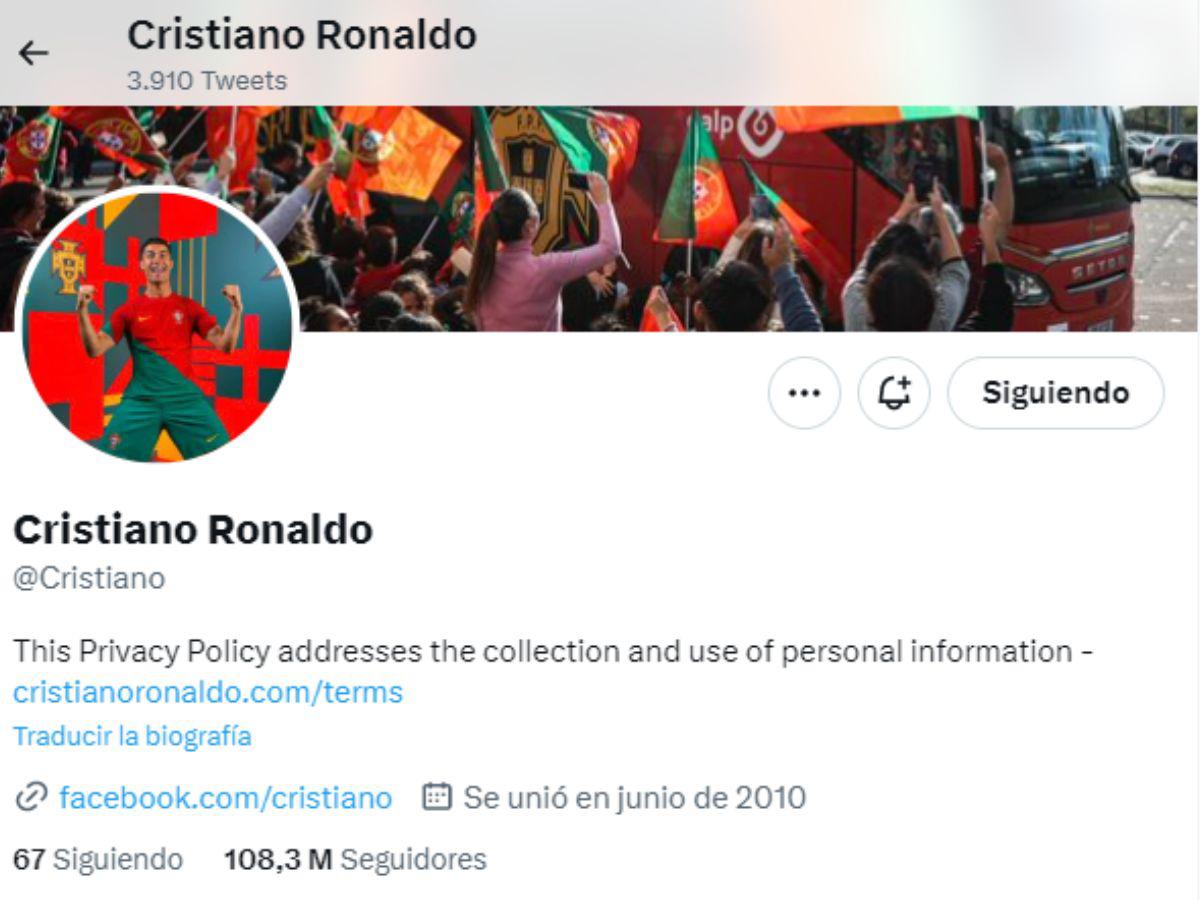 Así luce este jueves 20 de abril de 2023 la cuenta de Cristiano Ronaldo.