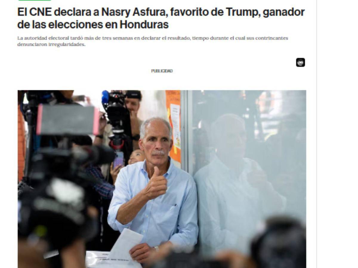 Medios internacionales informan al mundo sobre Nasry Asfura nuevo presidente electo de Honduras
