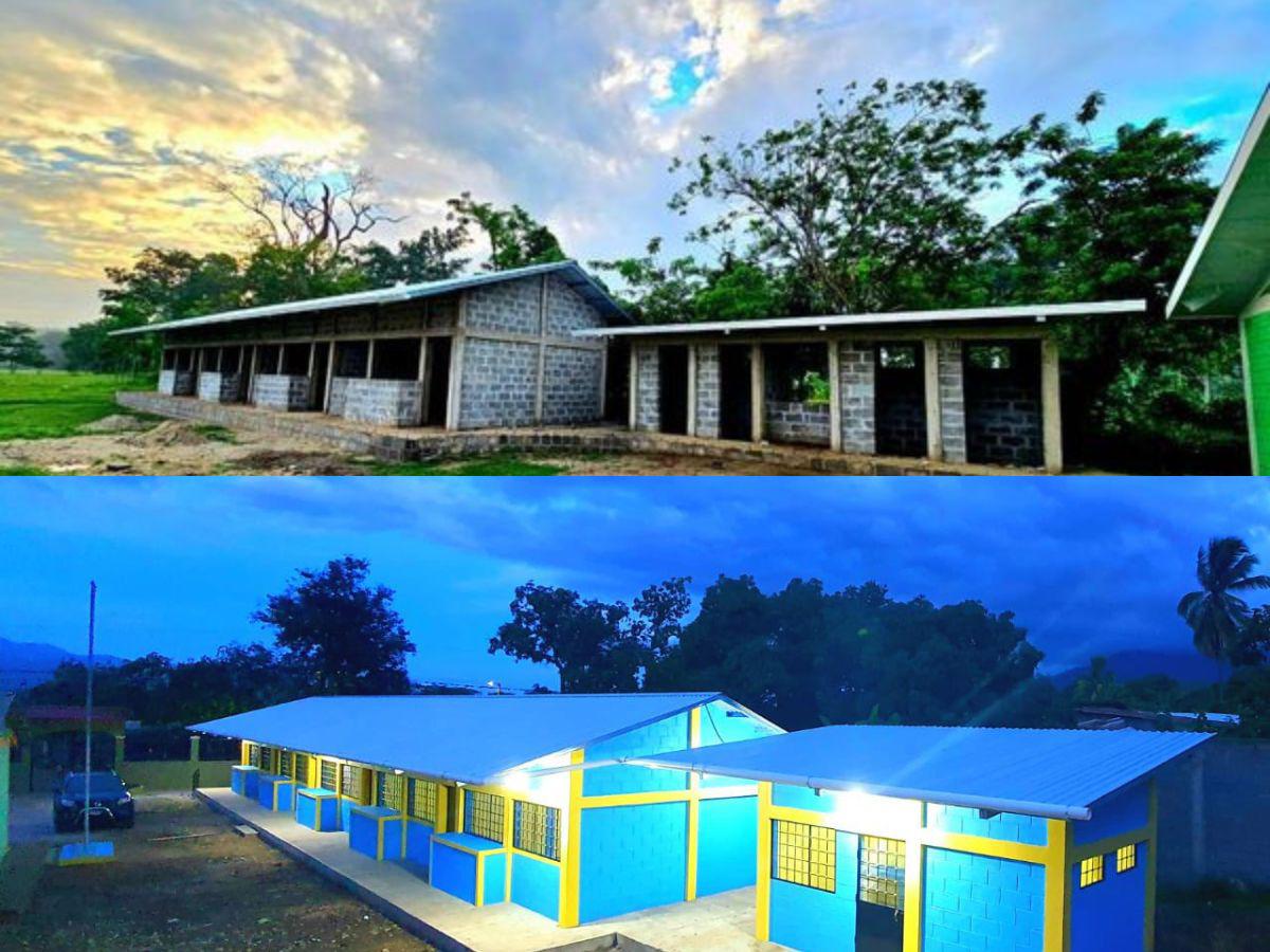 El antes y después de la construcción de la nueva escuela Blanca Jeannette Kawas en Villas de Alcalá.