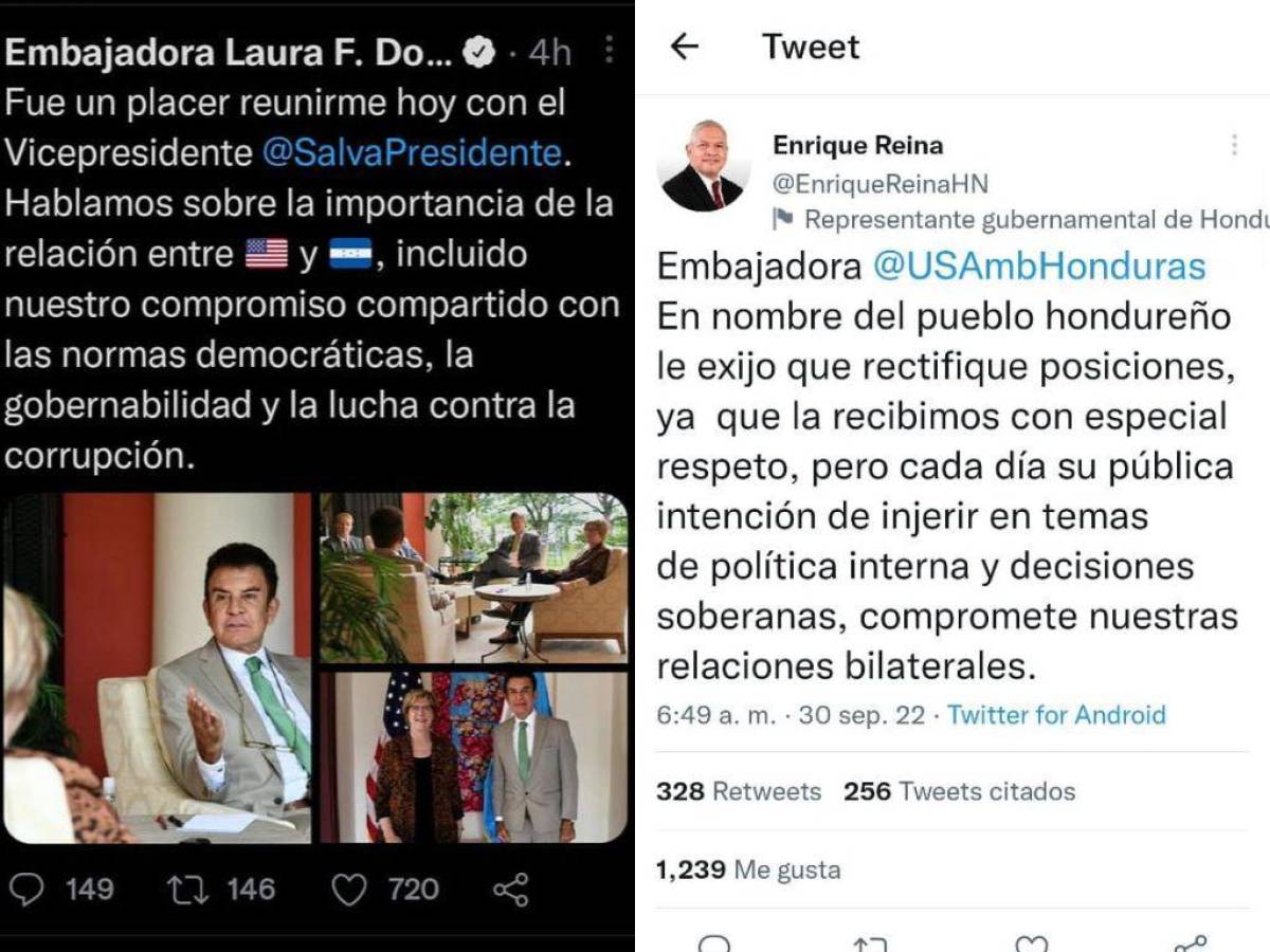 En primer lugar, el tuit de Laura Dogu en donde llama vicepresidente a Salvador Nasralla- En segundo, la polémica respuesta del canciller.