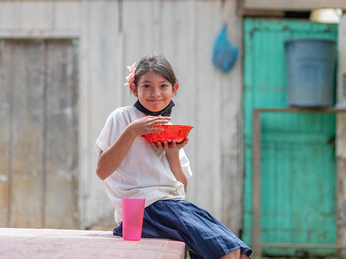 La merienda escolar comprende arroz, frijoles, harina (trigo/maíz) y aceite todos estos insumos debidamente fortificados, también frutas y verduras.