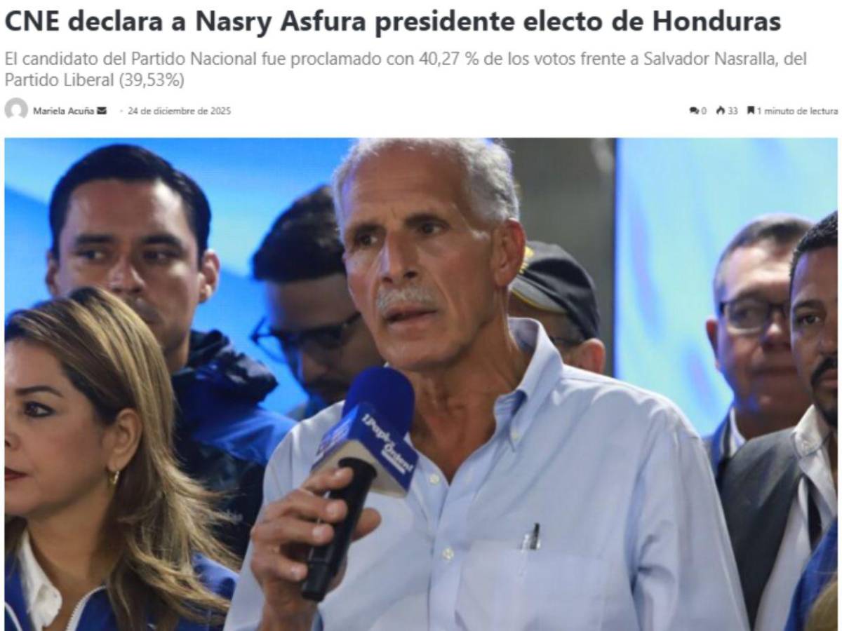 Medios internacionales informan al mundo sobre Nasry Asfura nuevo presidente electo de Honduras