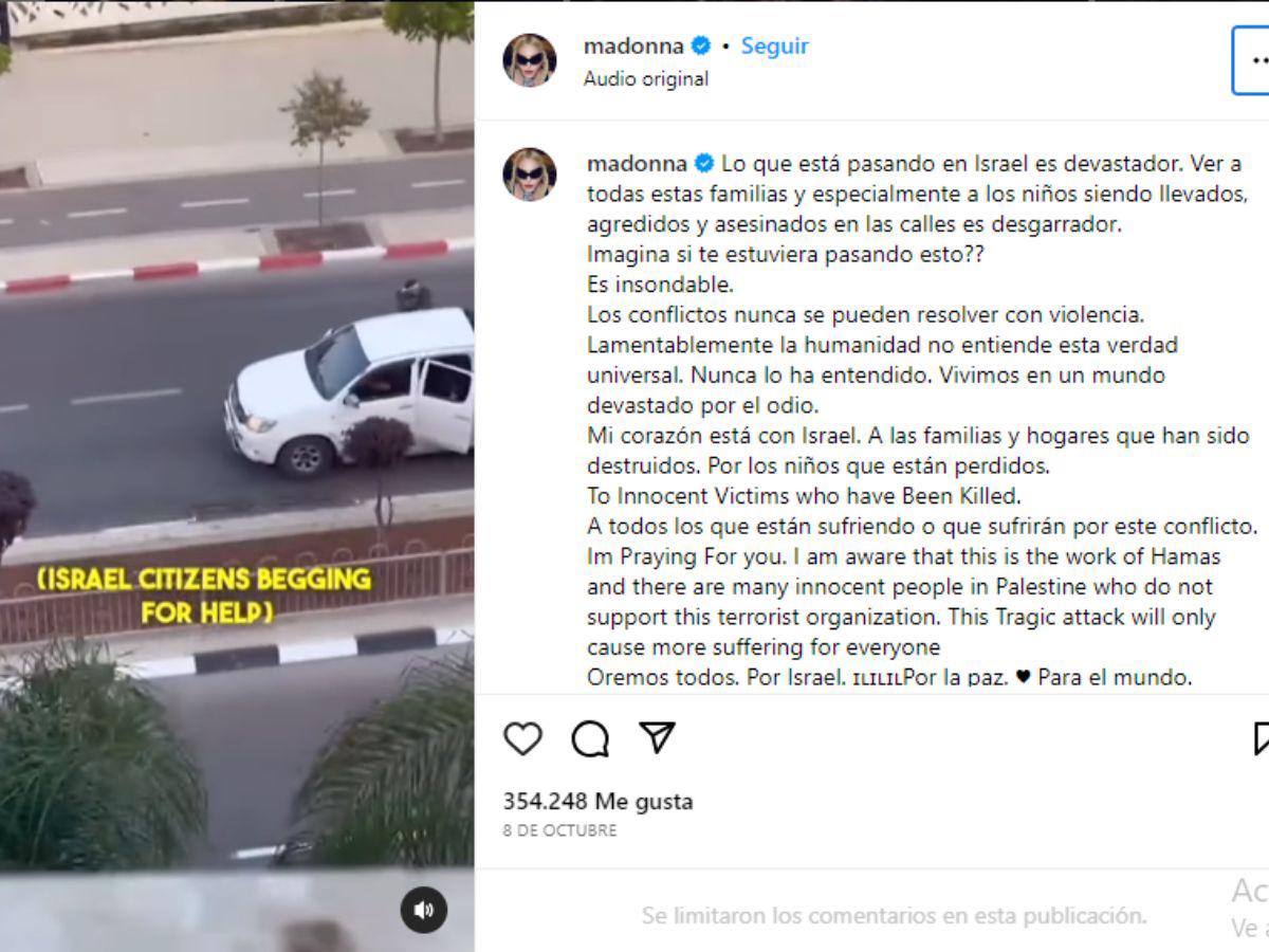 Esto fue lo que Madonna expresó sobre el conflicto entre Israel y Hamás.