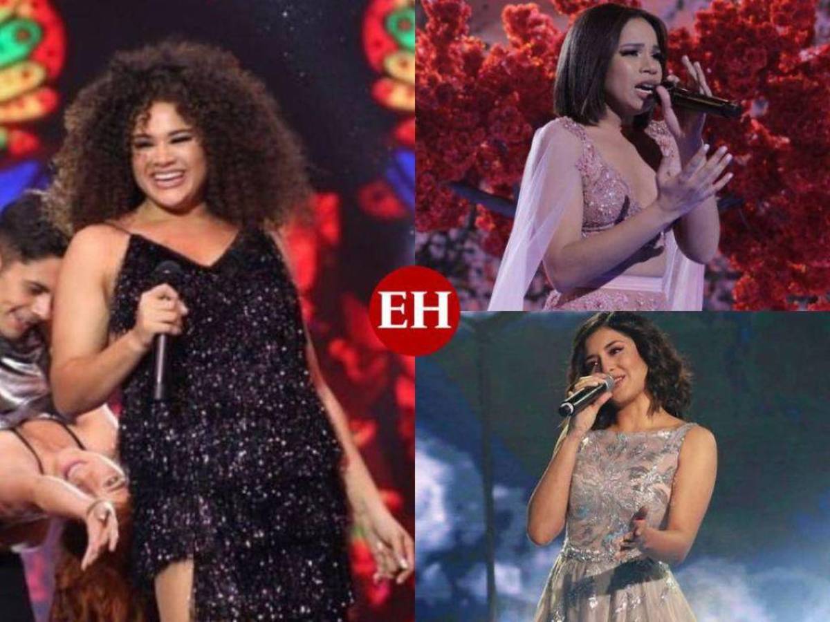 Las hondureñas Cesia Sáenz (primer lugar, La Academia 2022), Angie Flores (segundo lugar, La Academia 2019-2020) y Katheryn Banegas (tercer lugar, La Academia 2018)