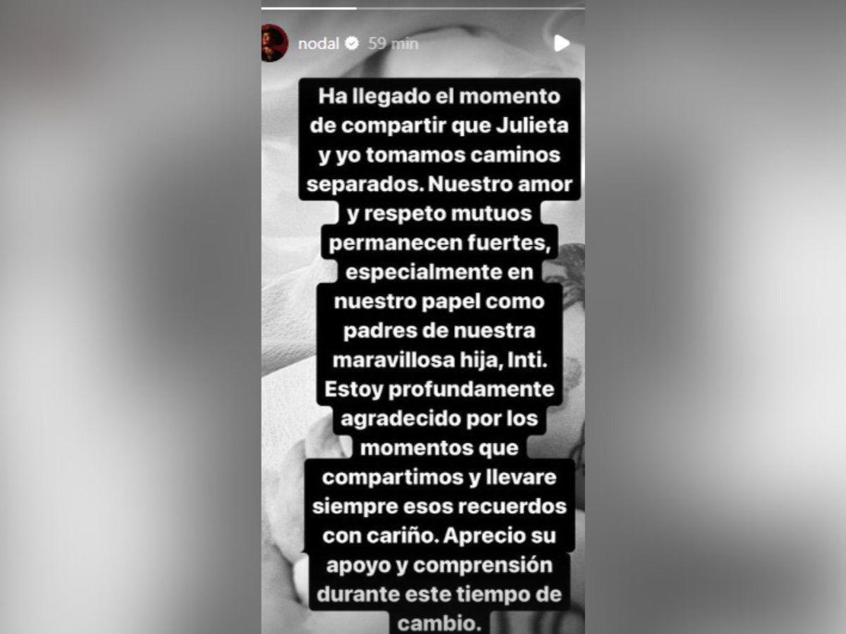 Con Cazzu, Nodal se mostró agradecido por el tiempo vivido en su relación y su hija Inti.
