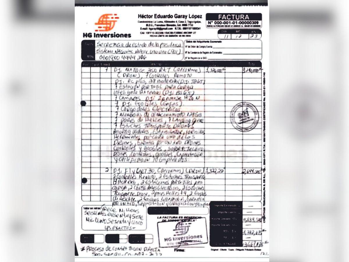 Con esta factura se consumó la millonaria compra de drones del 911. Esta misma fue compartida a EL HERALDO por la comisionada presidenta Miroslava Cerpas.