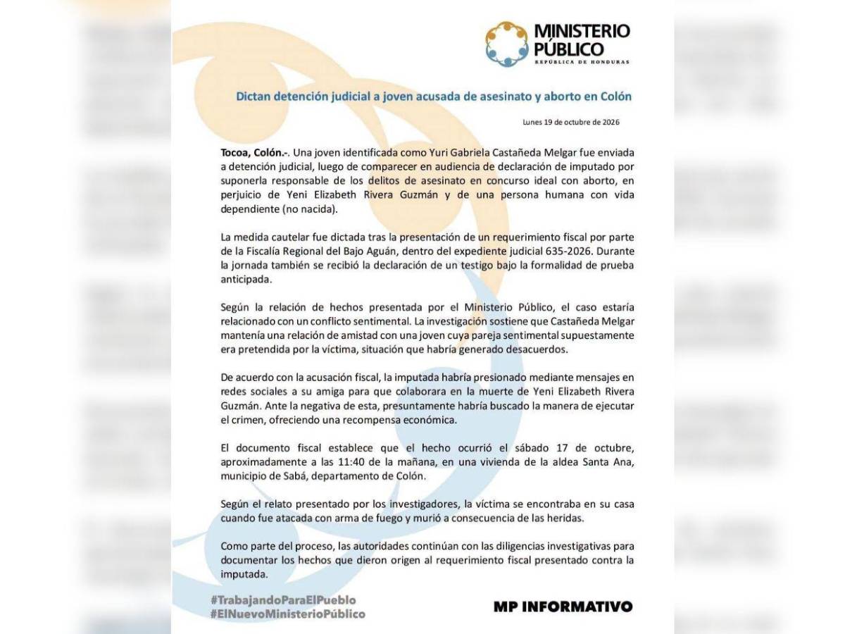 Celulares tienen evidencia: sospechosa pagó a dos personas para matar a Yeni Rivera en Colón
