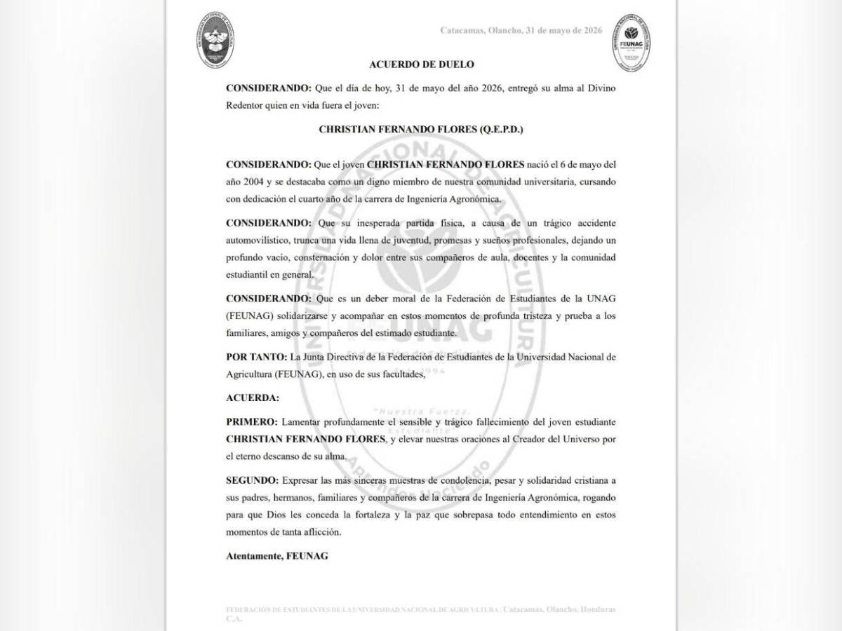 Christian Flores, el universitario que murió tras accidente vial en Catacamas, Olancho
