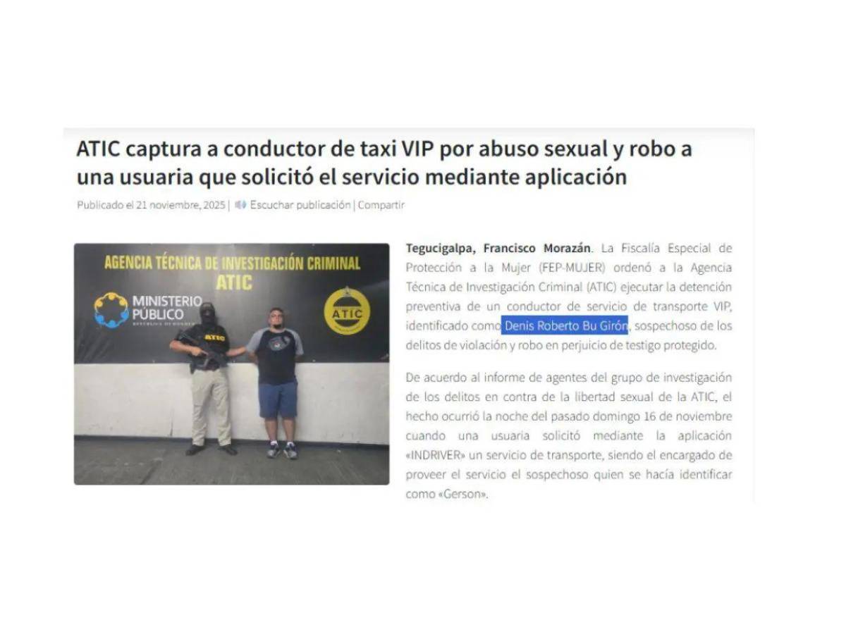 Usaba una falsa identidad: Denis Girón, taxista VIP que abusó de una pasajera en la capital