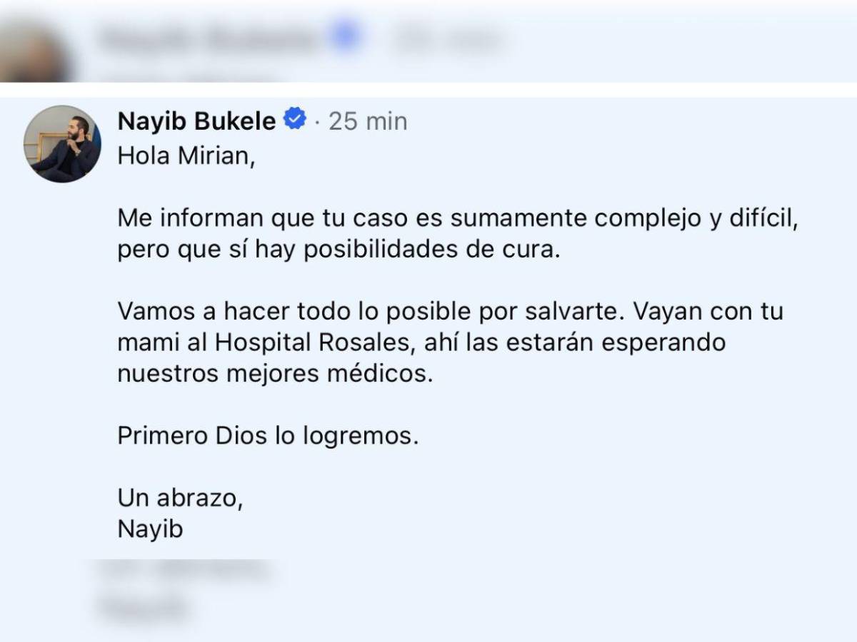 Hondureña con leucemia clama a Bukele para ser atentida en El Salvador; presidente responde