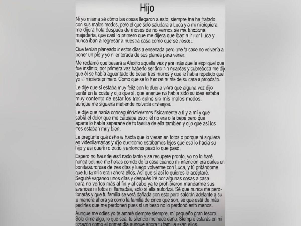 Las cartas de la suegra de Carolina Flores: Perdóname hijo, te lo ruego