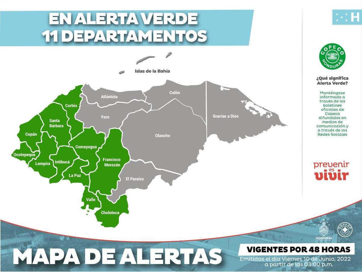 Honduras: Extienden alerta verde por 48 horas para 11 departamentos