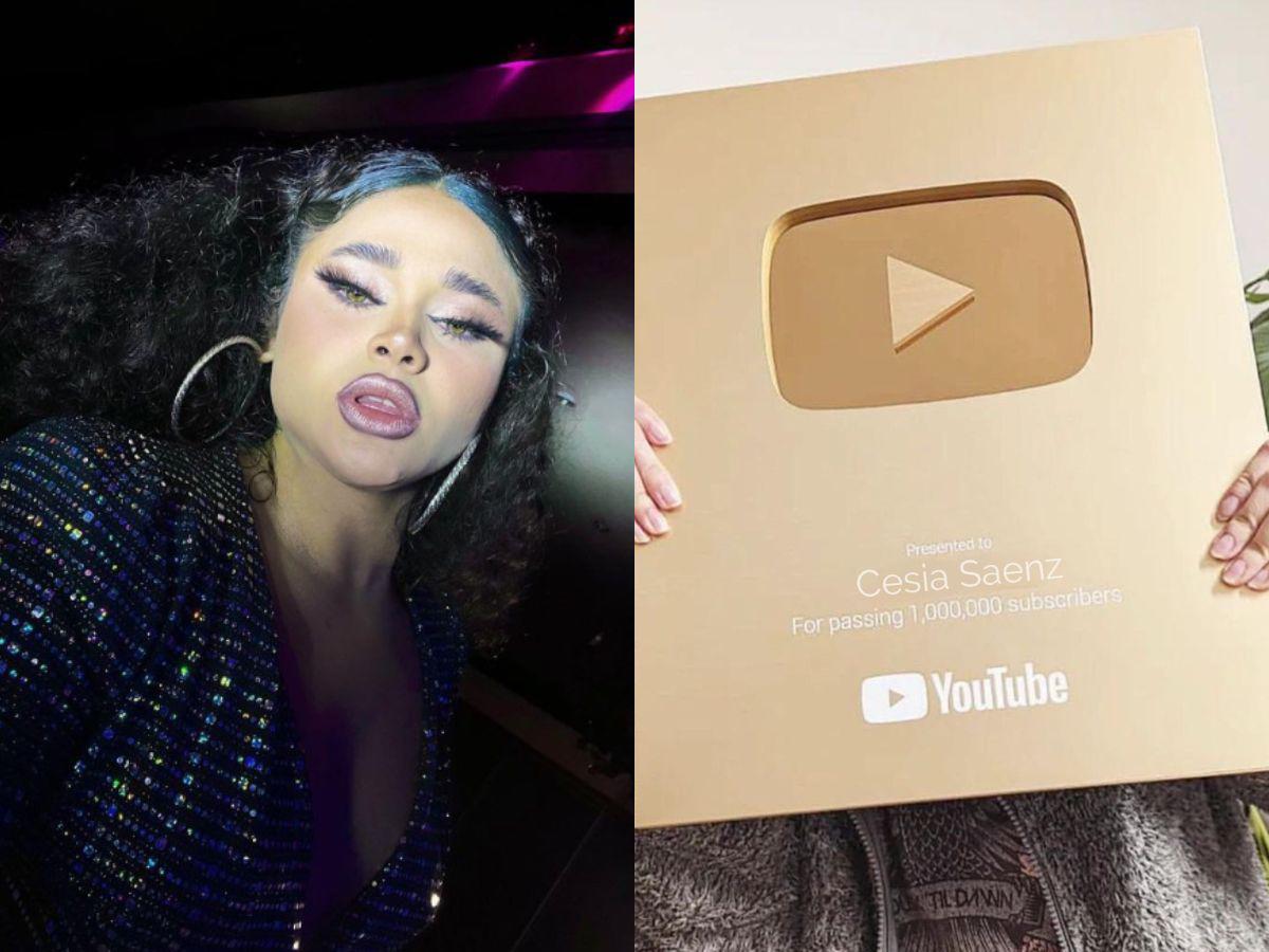 Cesia Sáenz recibe placa de reconocimiento de YouTube por reproducciones en sus últimas canciones