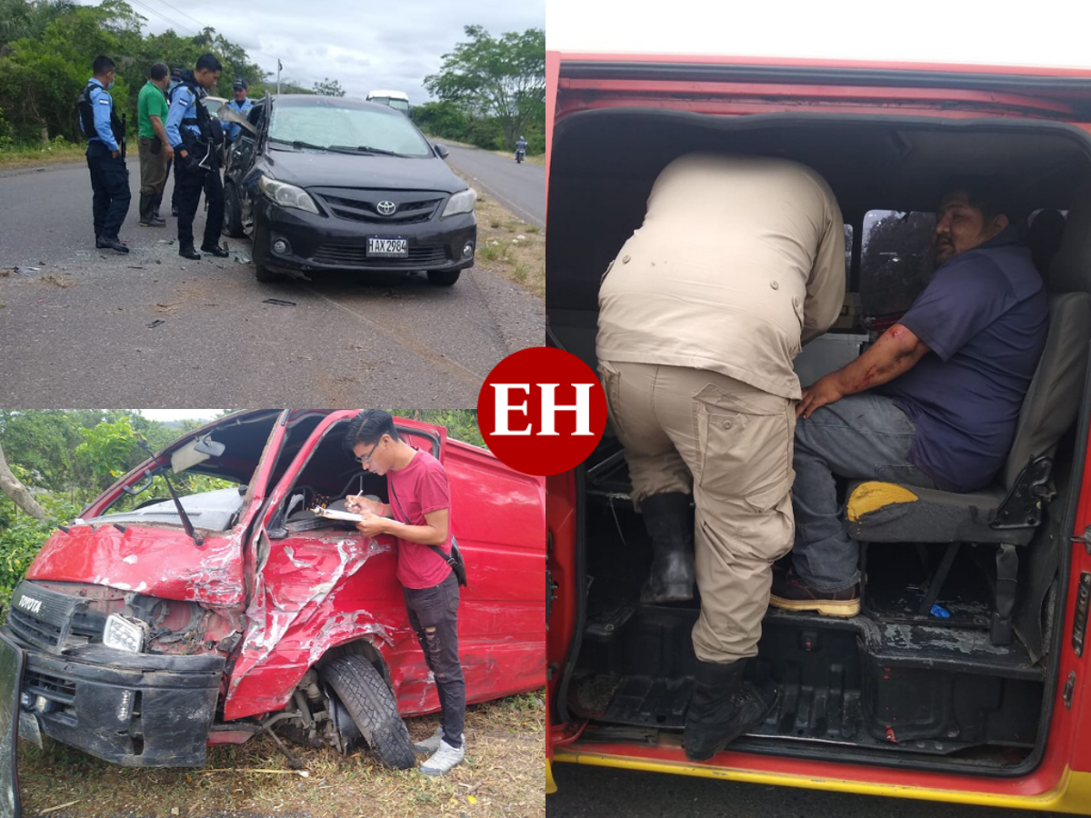 Choque entre turismo y microbús deja tres personas heridas en Santa Cruz de Yojoa