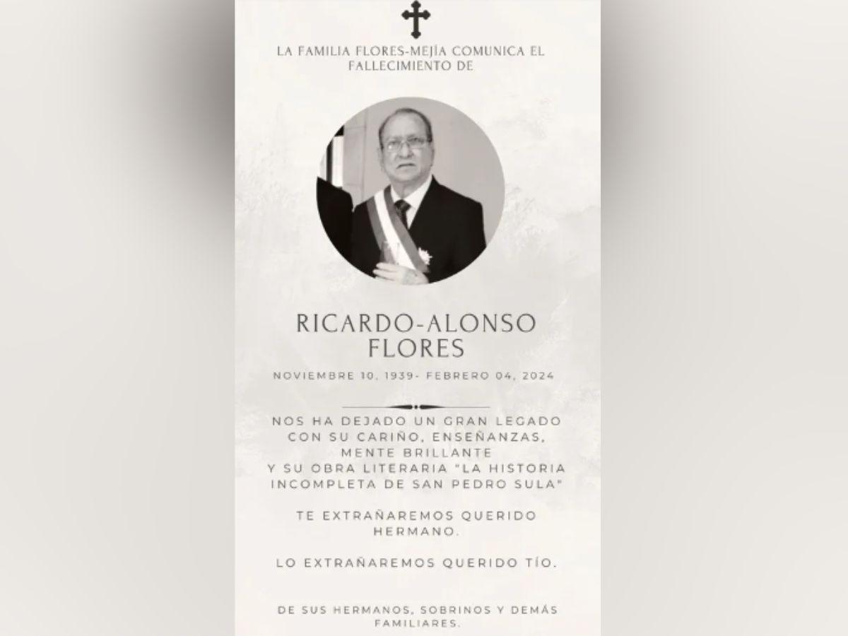 La nota de duelo que emitió la familia del periodista hondureño.