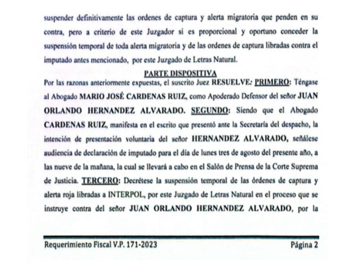 Suspensión de orden de captura contra JOH es temporal ¿Cuánto tiempo tiene para presentarse a la CSJ?