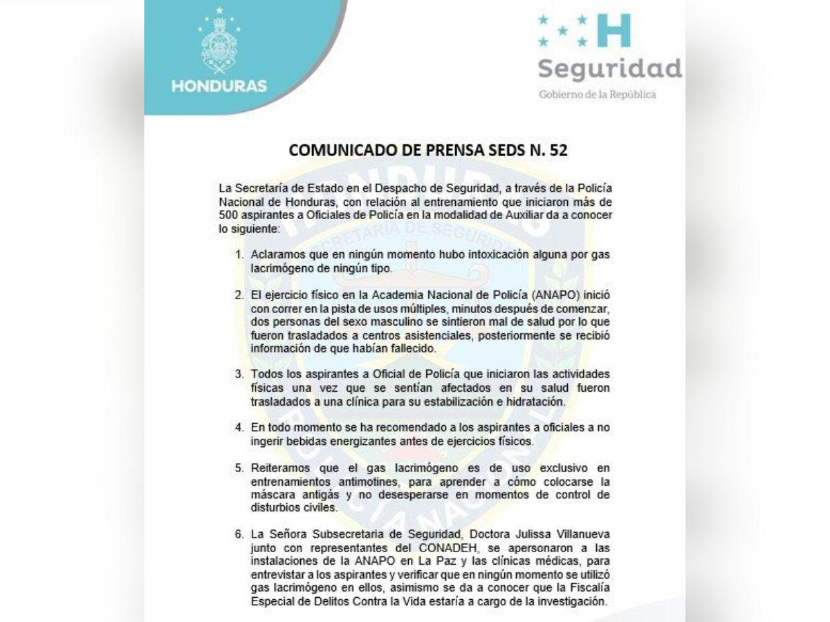 Comunicado emitido por la Secretaría de Salud el día siguiente de lo acontecido en la Anapo (Primera página)