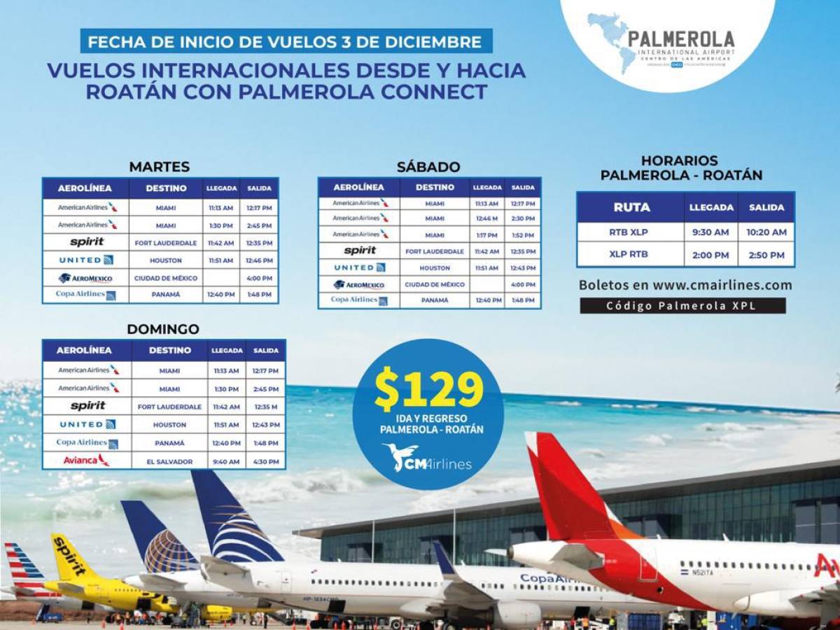 Palmerola conectará a Roatán con vuelos a EEUU, Europa, Centro y Sudamérica a precios súper económicos
