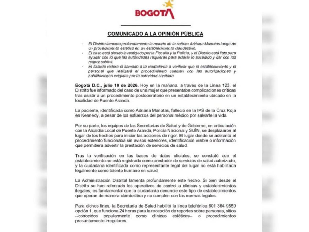 Adriana Manotas, mujer tras que murió tras someterse a cirugía estética en centro clandestino