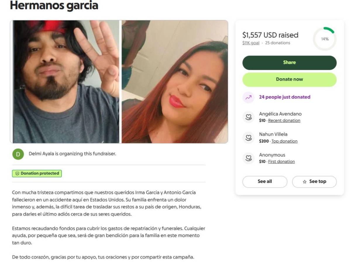 Irma y Antonio García, hermanos hondureños que  murieron tras accidente en Texas