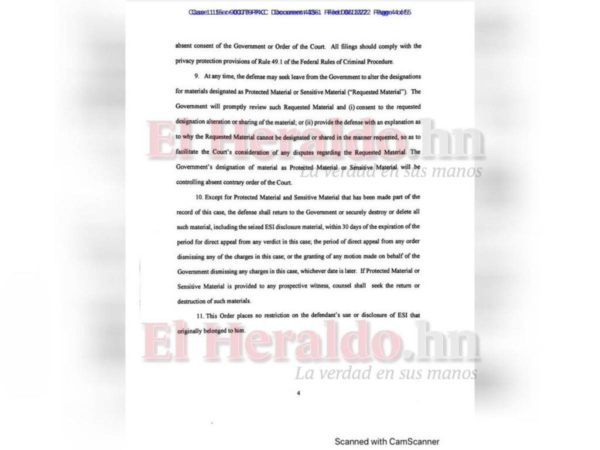 Juez Kevin Castel ordena proteger el material confidencial en el proceso contra Juan Orlando Hernández
