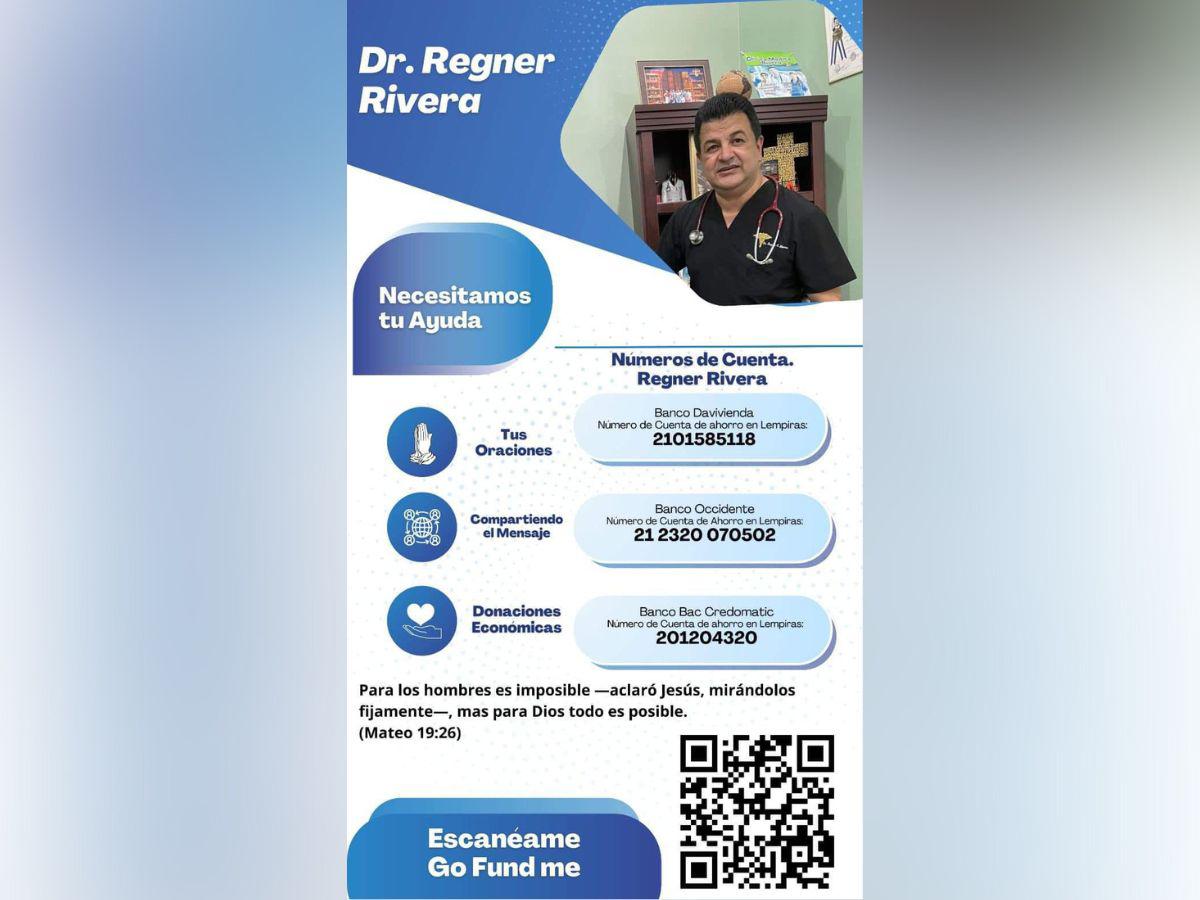 Los números de cuenta para apoyar al doctor Regner Figueroa.