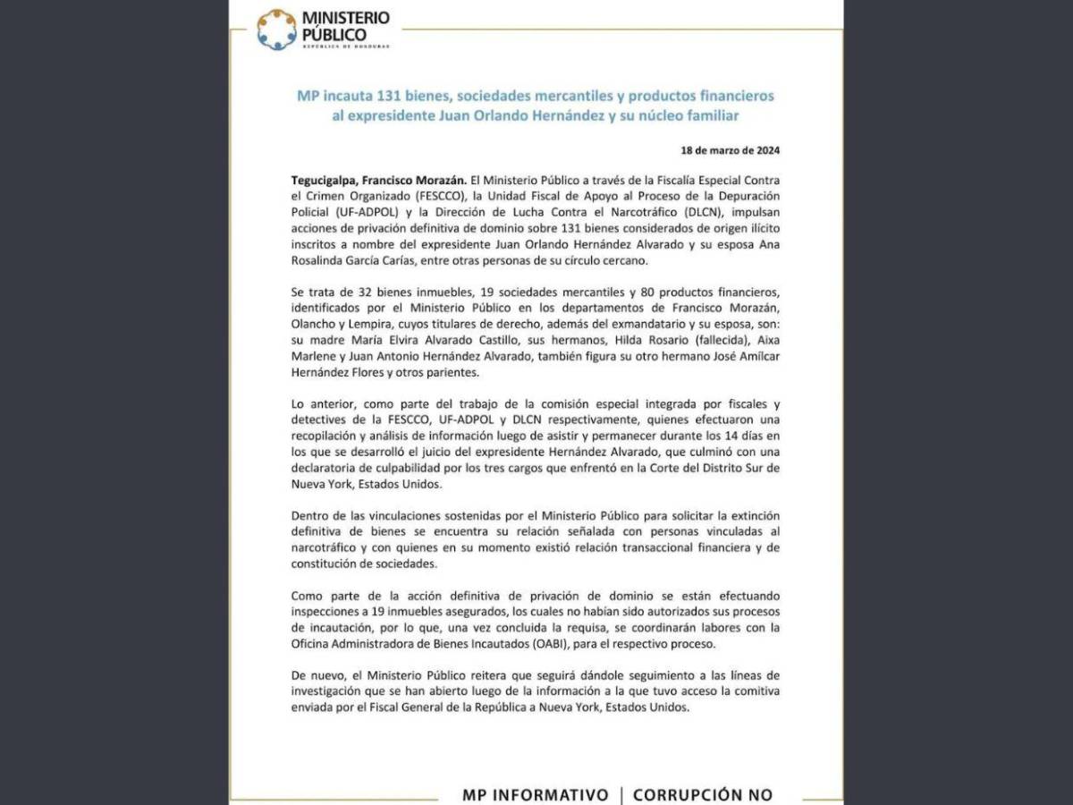EN FOTOS: Estos son los bienes asegurados que JOH busca recuperar tras volver a Honduras