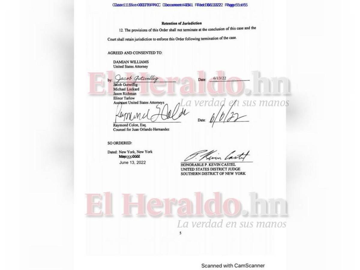 Juez Kevin Castel ordena proteger el material confidencial en el proceso contra Juan Orlando Hernández