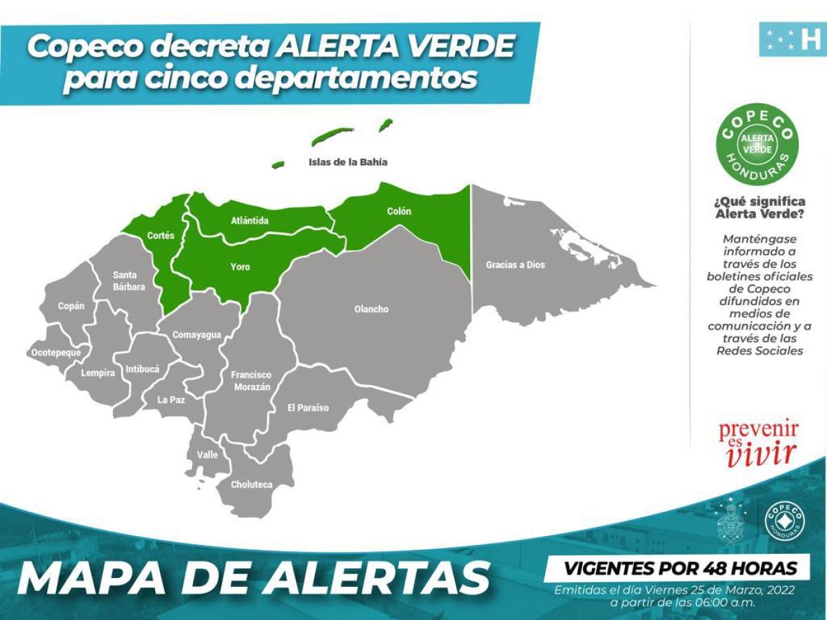 Los departamentos del norte y la zona insular permanecerán en alerta verde por lluvias.