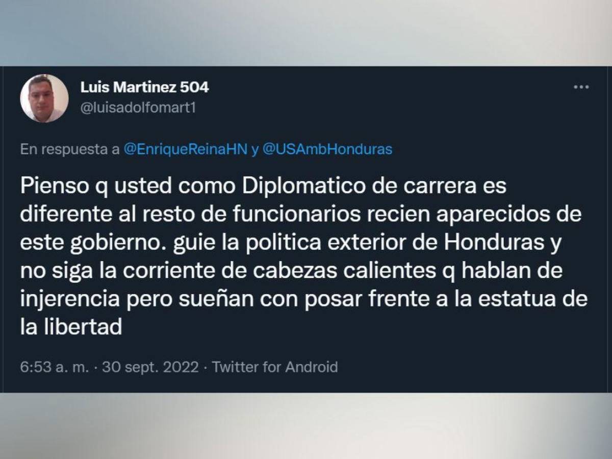 Nacionalistas arremeten contra el canciller Reina tras mensaje a embajadora de EEUU