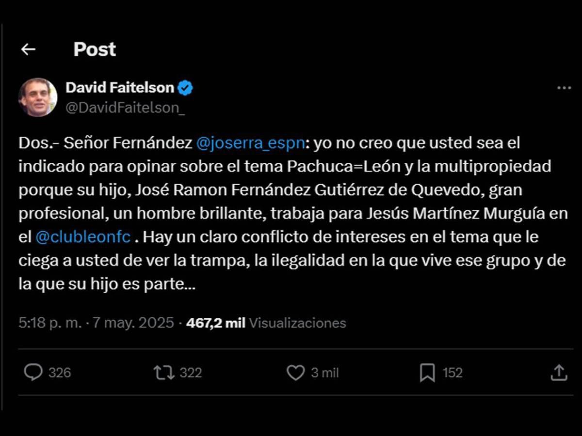 Faitelson no se queda callado y le responde a José Ramón Fernández