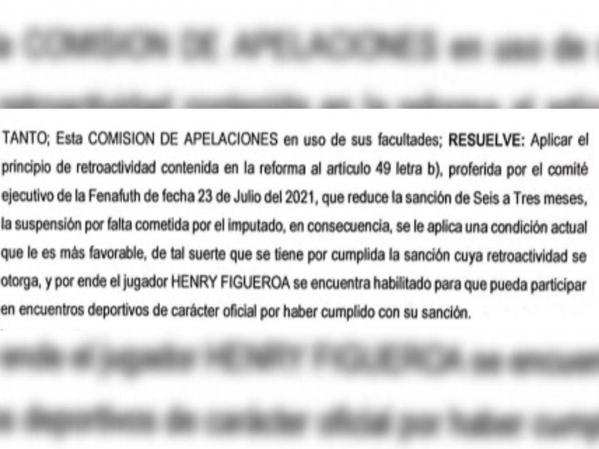 Documento que explica la resulución a favor de Henry Figueroa.